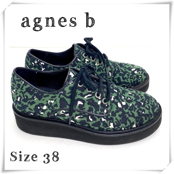 AGNES b Leopard Canvas Platform Oxfords Shoes in Green Size 7 - Picture 1 of 11